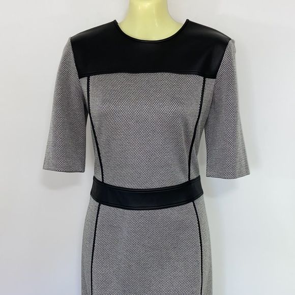 Theory Dress “Calvin Elmore” Houndstooth Leather Accent Trims NWOT Med - Picture 5 of 7